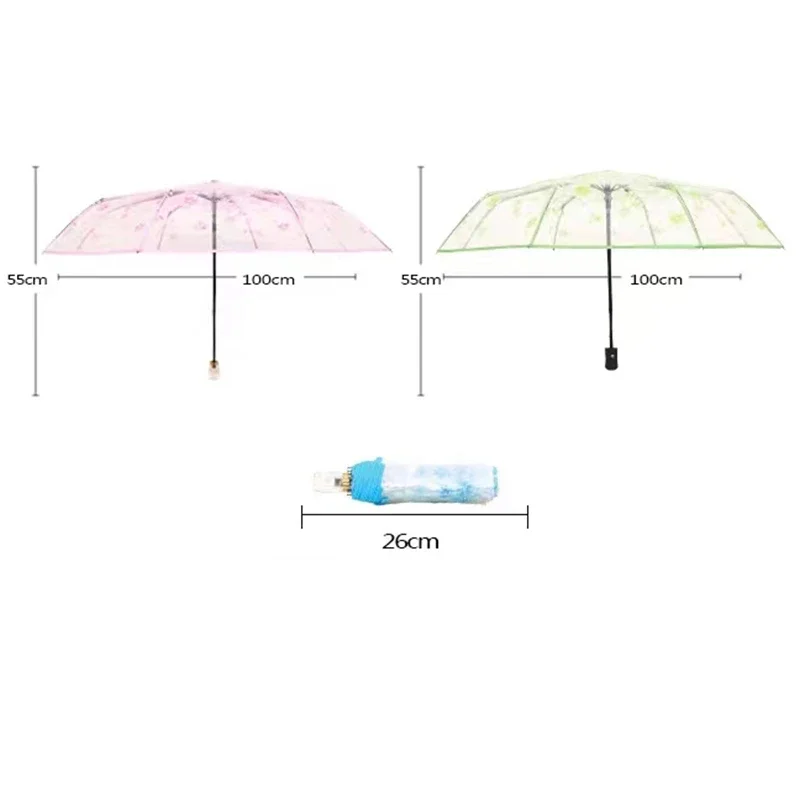 Transparent Cute Cherry Blossom Folding Umbrella Travel Portable Sunny Umbrella High-density Windshield Umbrella