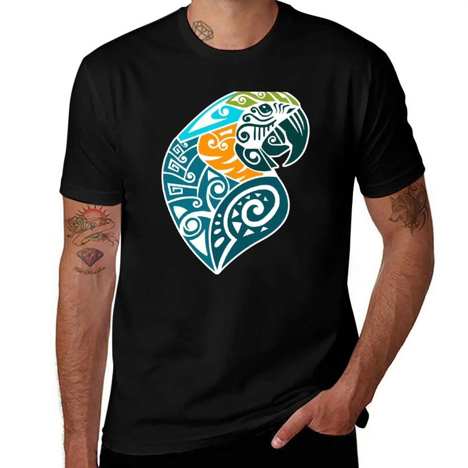 Blue and gold macaw tribal tattoo T-Shirt Simple Print Design T-Shirt