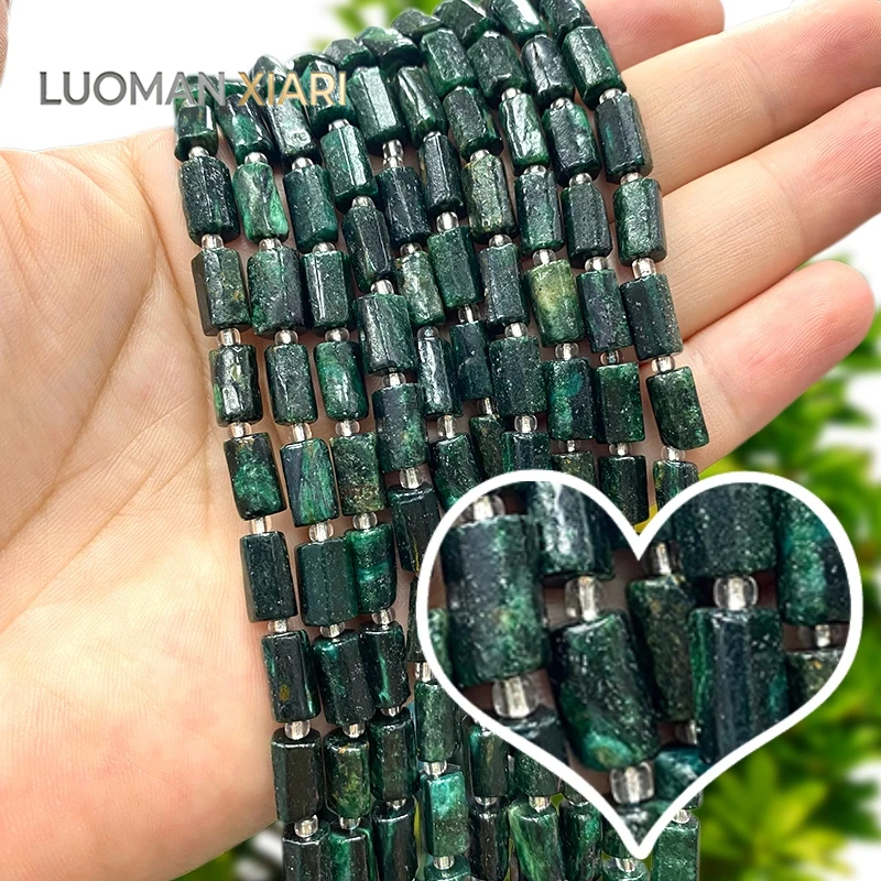 Naturstein Unregelmäßige Zylinderförmige Raue Edelsteinperlen Smaragd Lose Abstandsperlen für Schmuckherstellung DIY Armband Zubehör 15''