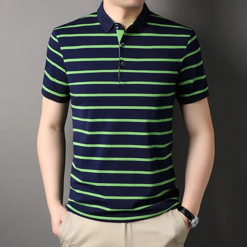 2024 New Fashon 95% Cotton Polo Shirt Man Striped Casual Summer Soft T-shirt Turndown Collar High Quality Polo Shirt for Men