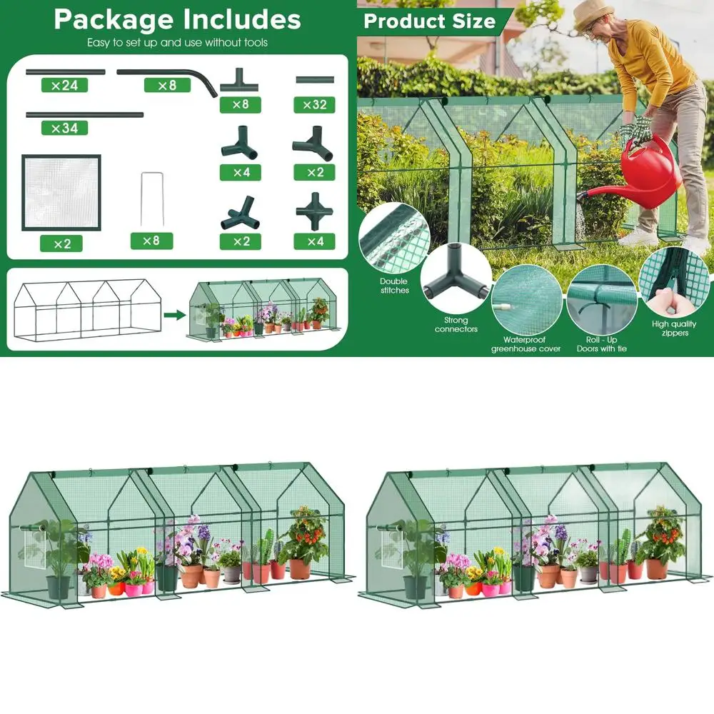 

Компактная уличная теплица с рулонными дверями, портативный садовый тоннель, защитный чехол 95 x 36 x 36