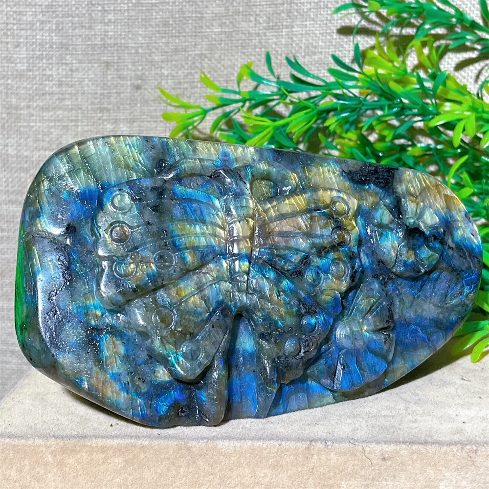 Natural Labradorite Stone Free Form Butterfly Flower Carving  Quartz Reiki Minerals Healing Gemstones Stripe Home Decoration