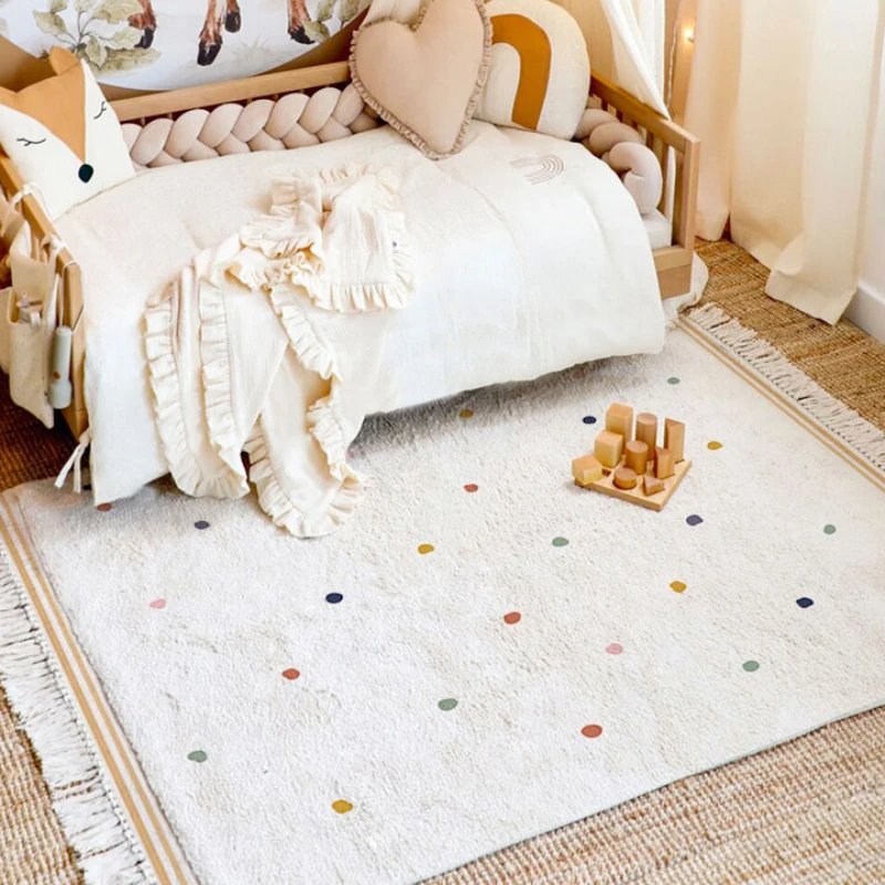 Round Tassel Carpet Children\'s Room Cute Soft  Floor Mat Large Area Living Room Bedroom IG Decoration Polka Dots Rug Ковер 러그