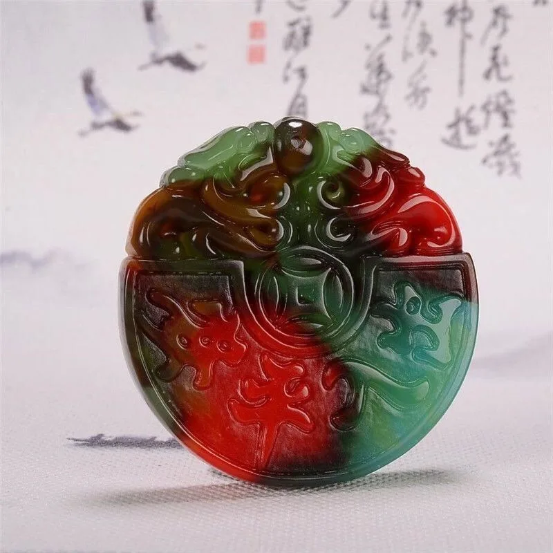 

Натуральный красочный нефритовый кулон «Нефритовый бренд» Мужская и женская подвеска (веревка с произвольным узором)