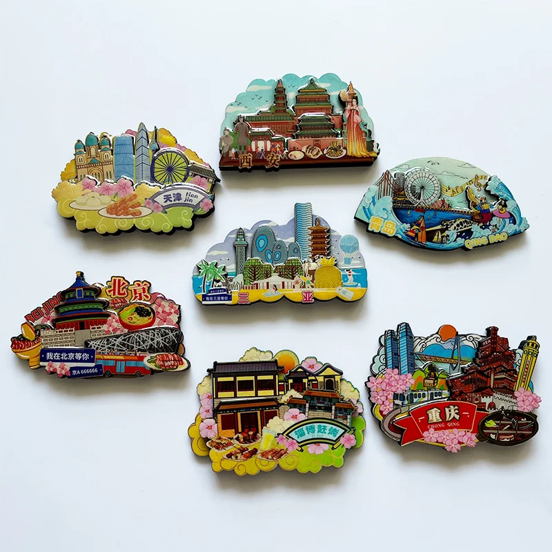 Tourism memorial Beijing Hangzhou Suzhou Guangzhou Shenzhen Lijiang magnet refrigerator sticker Sichuan wooden magnet sticker