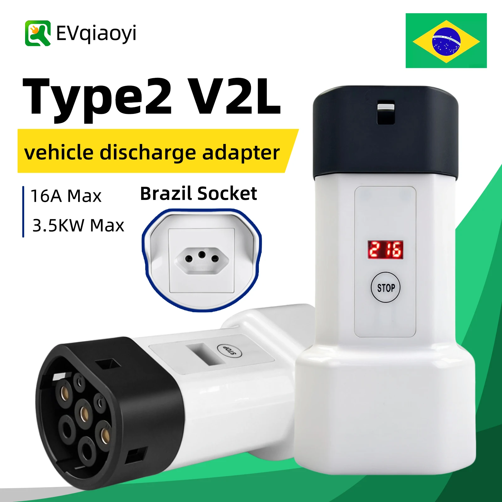 

EVqiaoyi Type2 V2L 16A Discharge Adapter Car Accessories for BYD MG Chery EVs Charging Electric Scooters Motorcycles