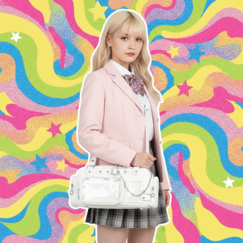 Multi Pocket Clear Ita Bag with Removable Insert Glossy Surface School Uniform Tote Water Resistant Star Eyelet