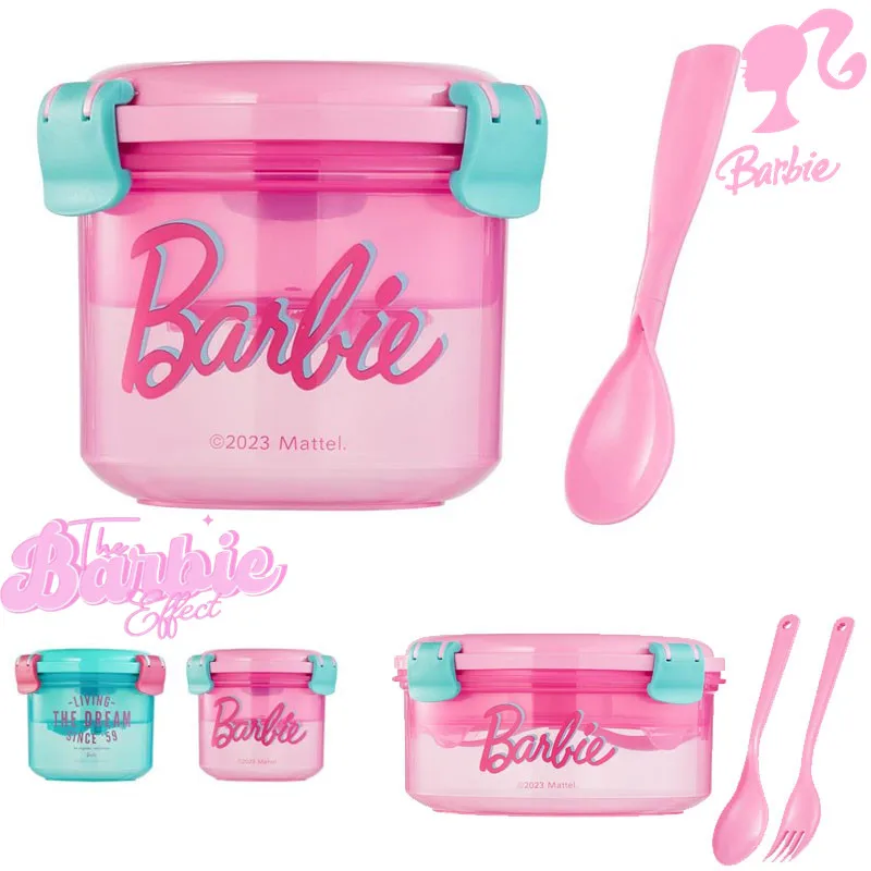 Miniso Barbie Salad Bowl Plastic Crisper Box Portable Lunch Box Mess Tin Food Girl Child Life Daily Necessities Birthday Gift