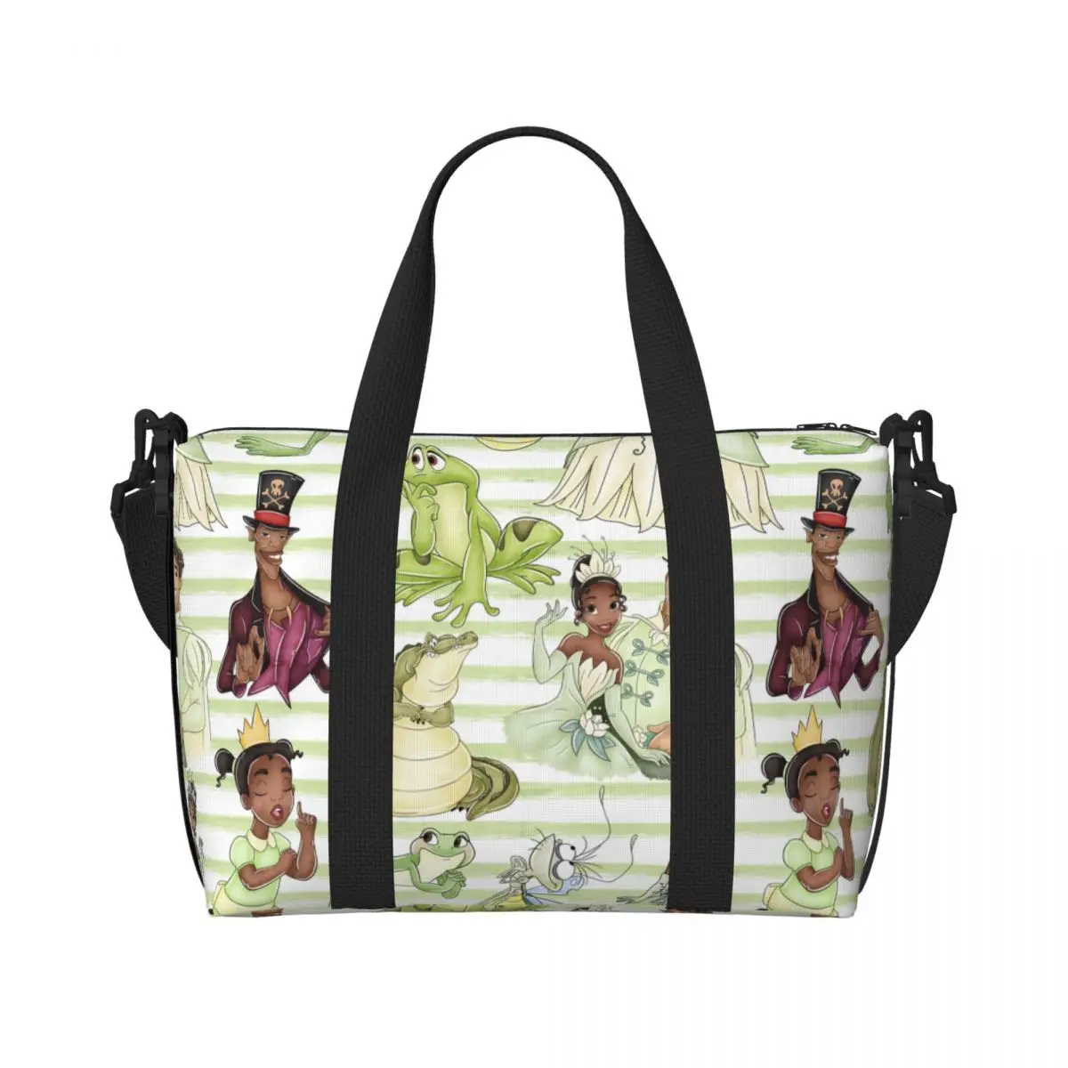 

Custom The Princess Cartoon And The Frog Groceries Tote Shopping Bag Women Large Capacity Gym Beach Travel Bags