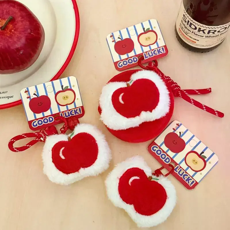 かわいいぬいぐるみフルーツアップルペンダントキーホルダー小銭入れソフトぬいぐるみジッパー小さな財布バックパックキーホルダー装飾ペンダントギフト