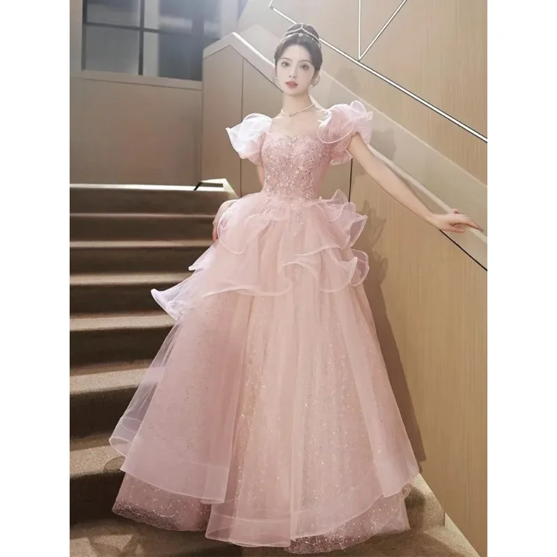 Roze avondjurk voor dames kunstexamen bal gastvrouw elegante volwassen ceremonie grensoverschrijdend modieus mouwloos Chinees merk