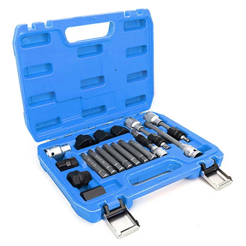 18 Pcs Alternator Pulley Tool Kit Auto Repair Tools Generator Belt Pulley Disassembly Tool For VW Audi Volvo BMW Mercedes Volvo