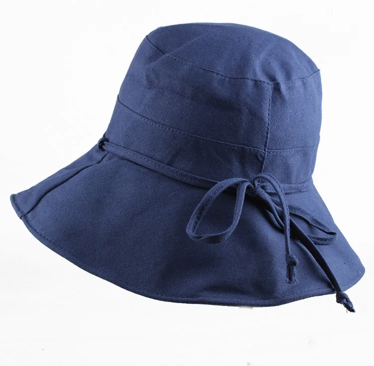 Summer New Women Bucket Hat Solid Color Bows Soft Cotton Outdoor Sun Hats Beach Panama Caps Wide Brim Fishermen Hats