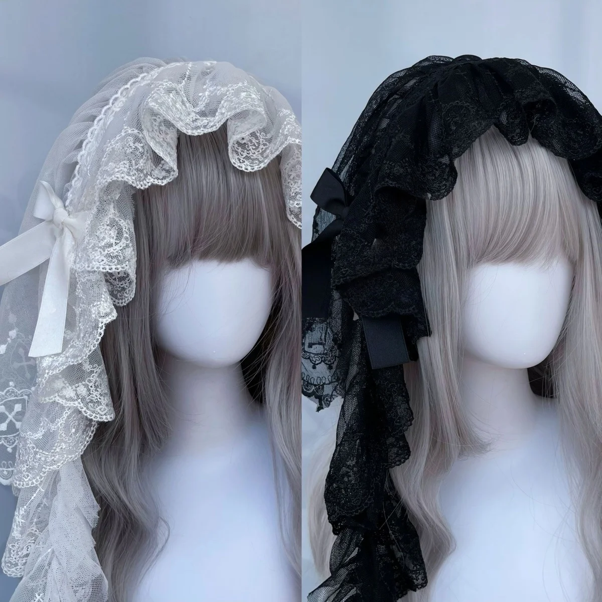 Original Lolita Bridal Veil Versatile Headband Gothic Dark Lace Angel Headpiece Lolita Cosplay Ruffled Hair Accessory