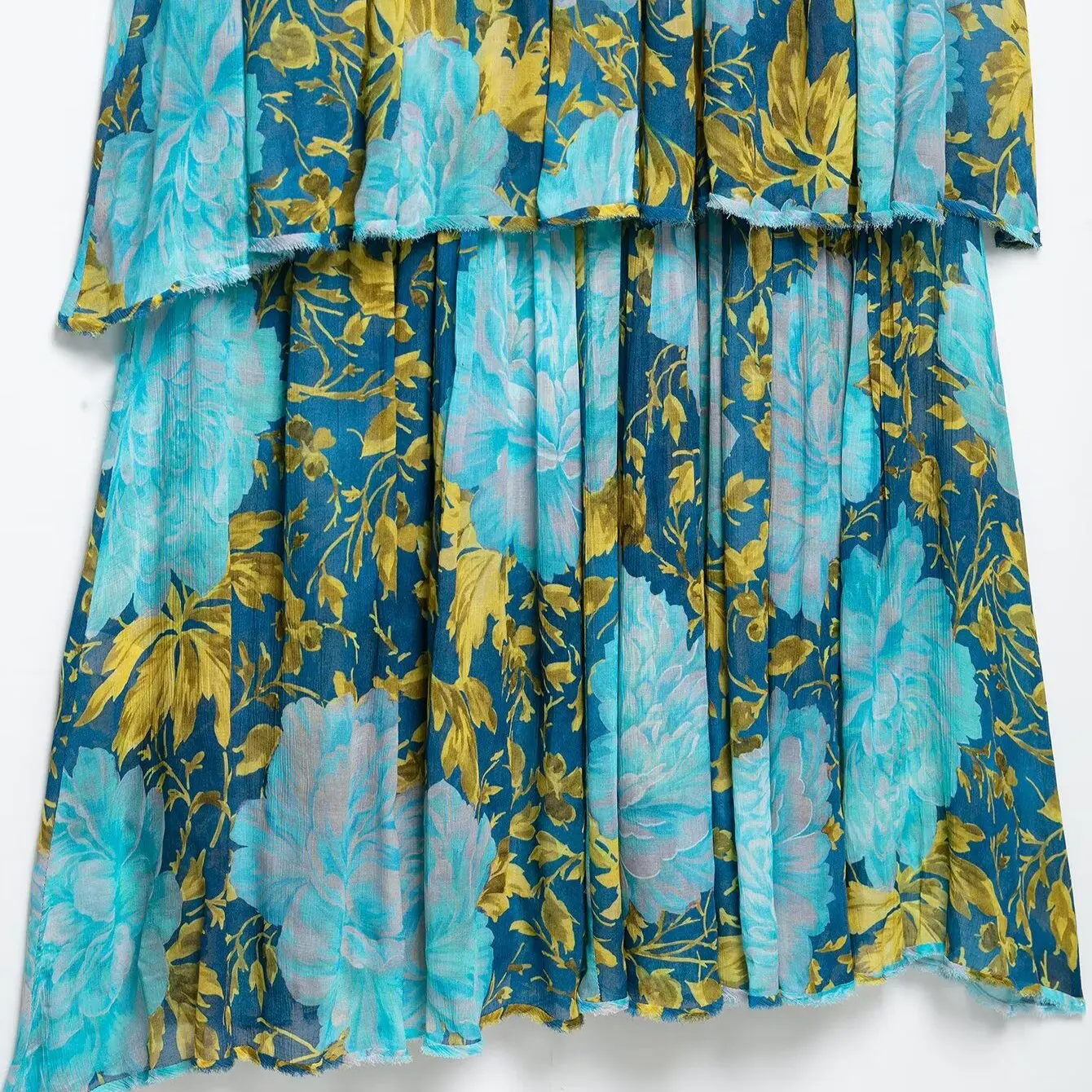 Vestido Longo E de Cintura Alta com Estampa Sexy de Ombro Descoberto, Estilo Vintage, Saia em Camadas, Manga Curta e F...