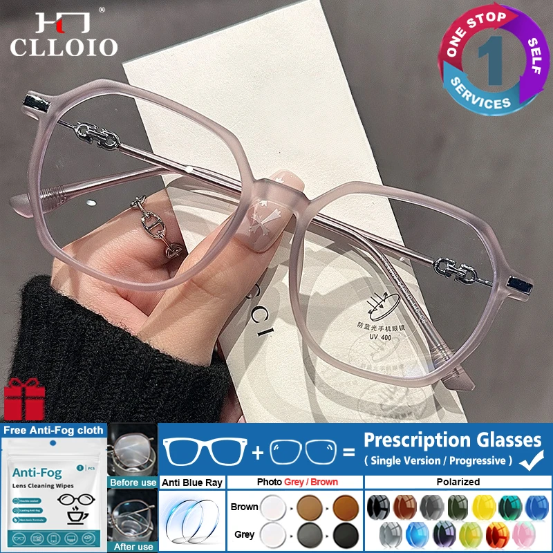

CLLOIO Fashion Polygon Myopia Student Glasses Women Anti Blue Ray Prescription Glasses Reading Progressive Customized Eyeglasses