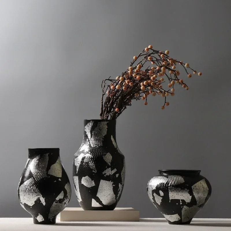 Modern simplicity, ceramic vase tin foil decoration, color matching flower arrangement hotel, display ornament