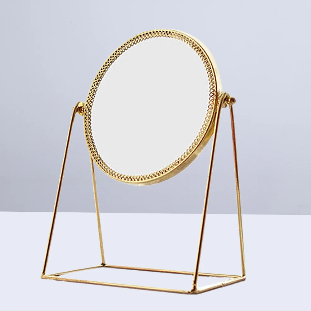 1 Uds espejo de maquillaje estereoscópico marco de Metal de cobre espejo de escritorio giratorio resistente a los arañazos imagen clara para mujeres