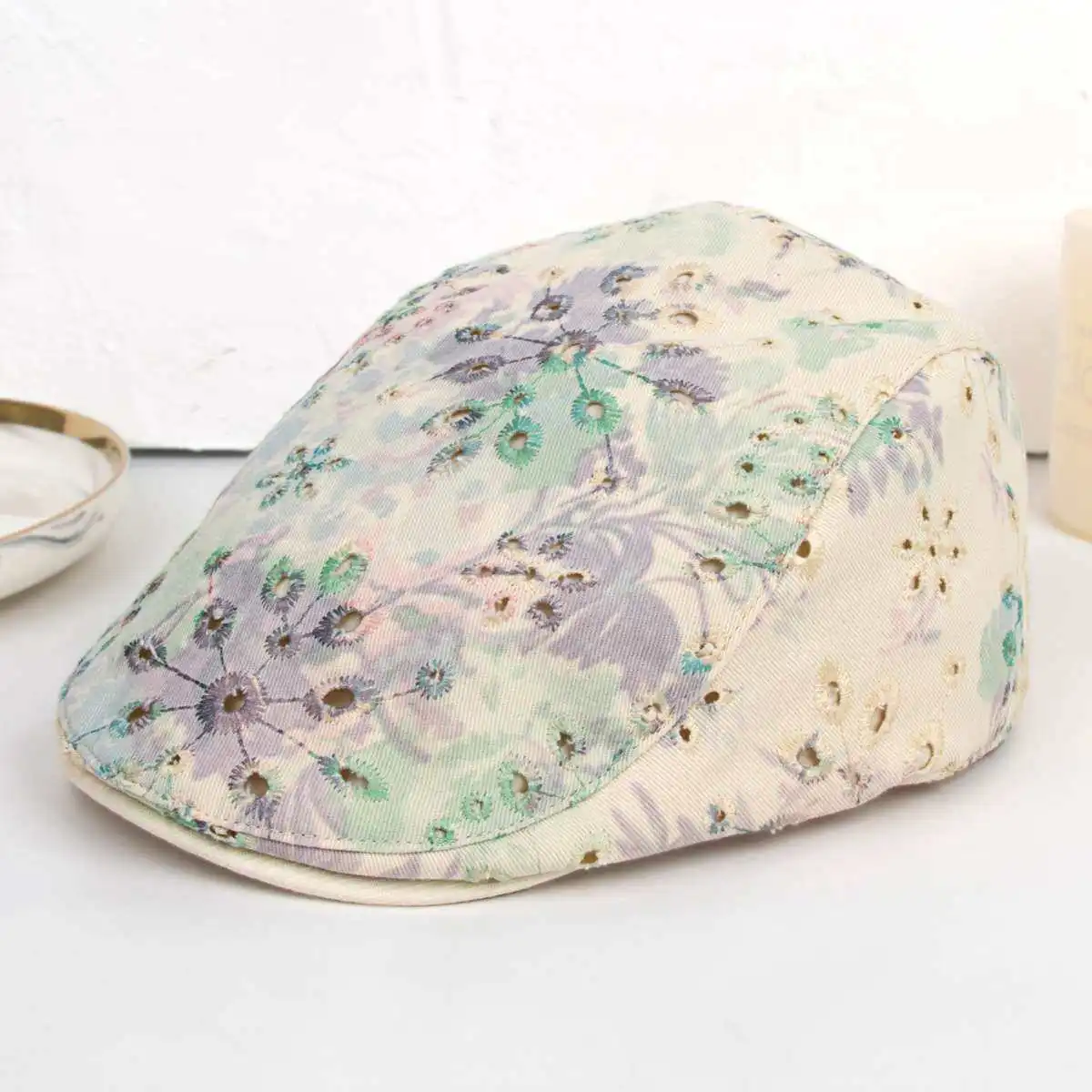 Floral Peaked Cap Women's Spring and Summer Open Hole Breathable Fashion All-Match Street Leisure Travel Advance Hat