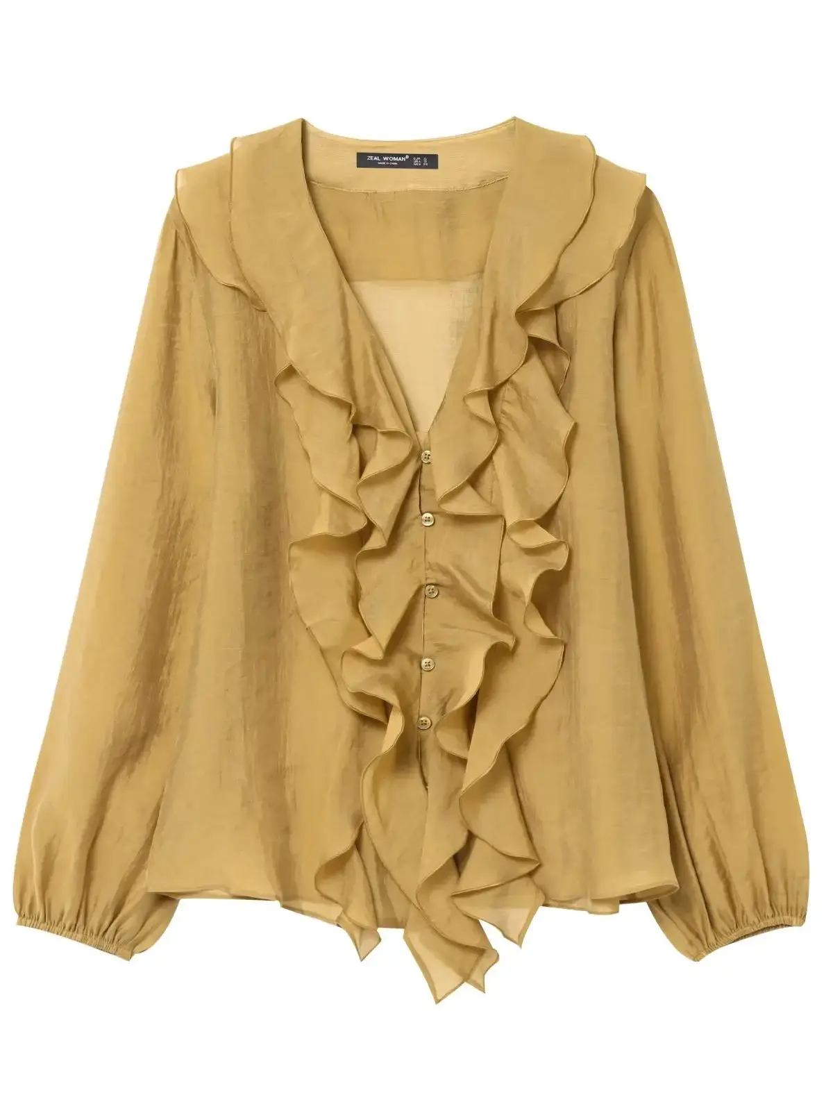 

2025 Summer Fashion Women's Vintage Solid V-Neck Cascading Ruffle Shirts Tops Female Street Long Sleeve Thin Blouses Clothing