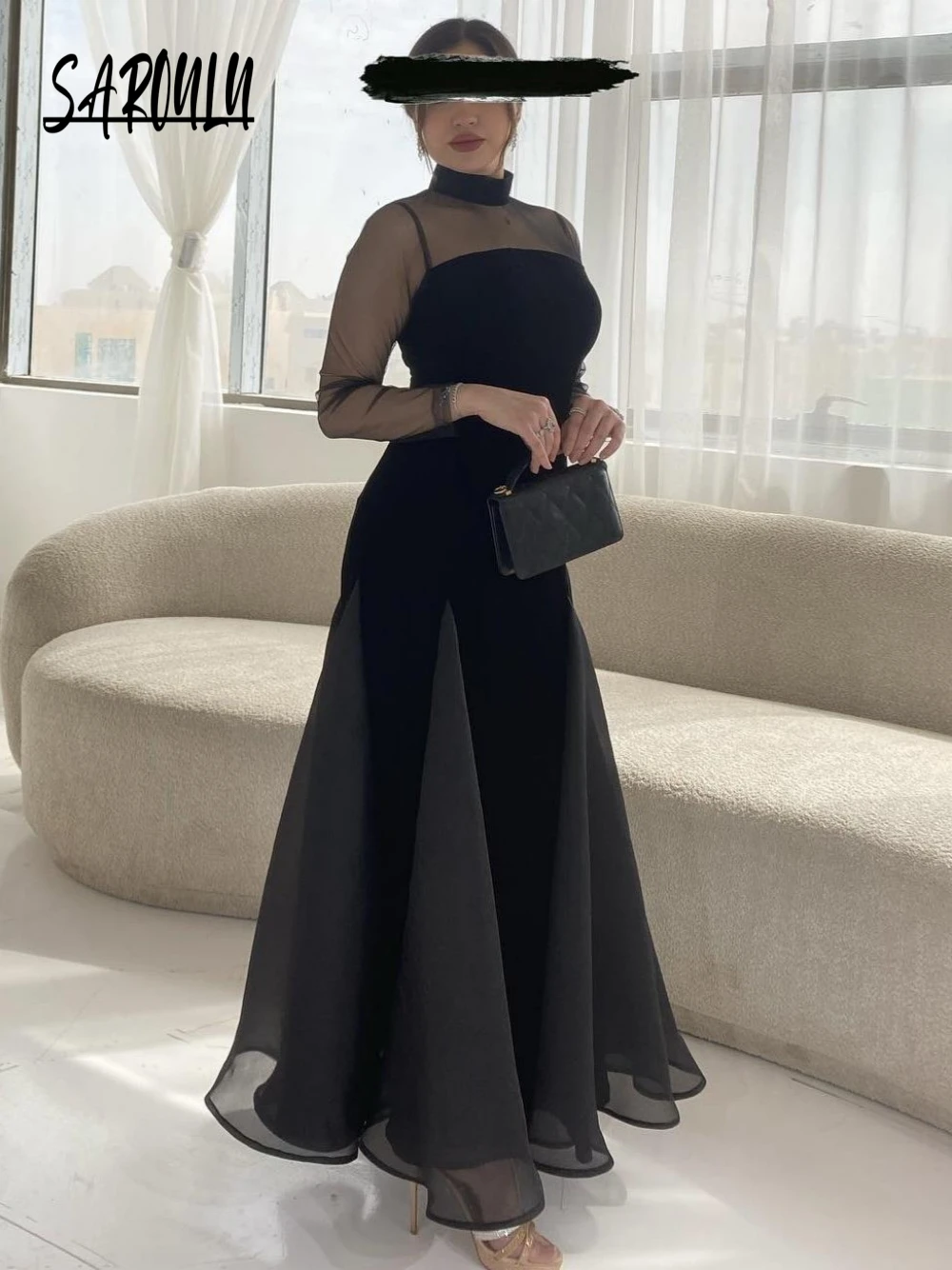 

Black A Line Abaya Evening Dress Sexy Long Sleeves Banquet Prom Gown Classy Hot Sale Fashion Casual Party Women Caftan Robe