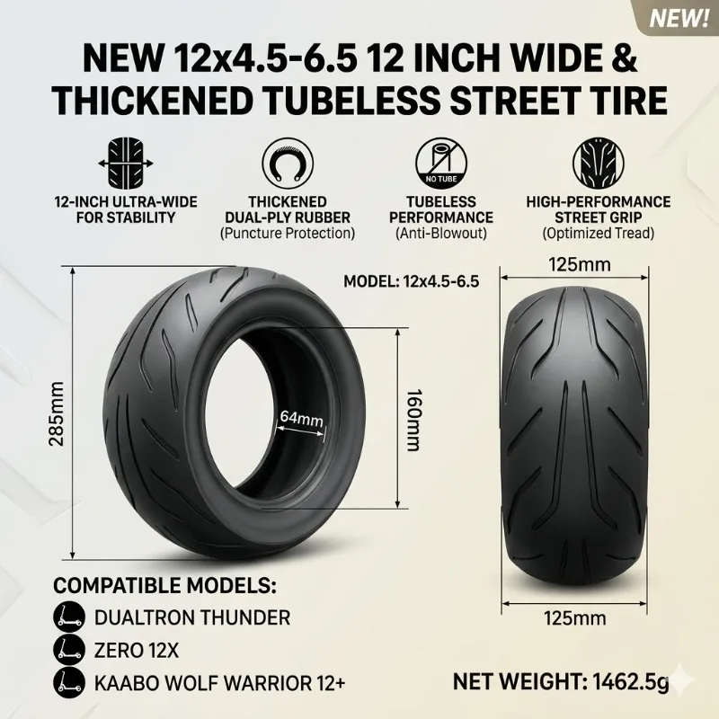 

Новая утолщенная бескамерная шина 12x4.5-6.5 (12 дюймов) для Dualtron Thunder Zero 12X, Kaabo Wolf Warrior 12+