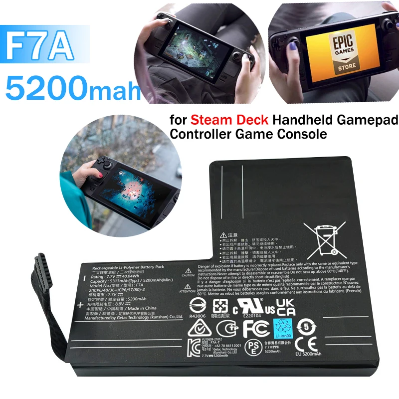 F7A 7.7V 5200mah Li-polymer Battery for Steam Deck Handheld Gamepad Controller Game Console Rechargeable Lithium Replace Battery
