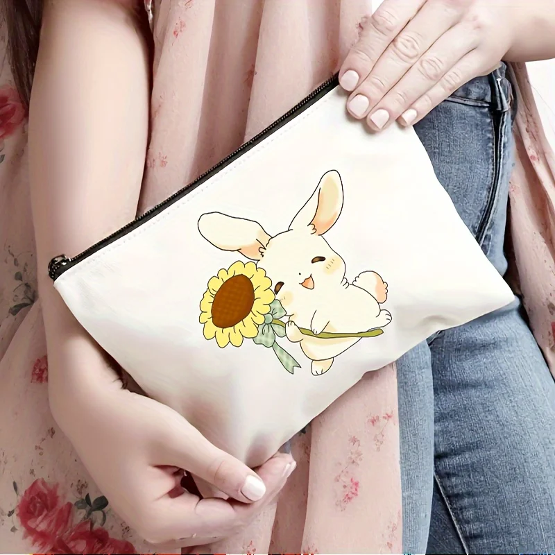 

Bunny with A Sunflower Pattern Cosmetic Bag Makeup Bag Cute Travel Bag, Zipper Pouch, Lightweight Makeup Organizer for Travel