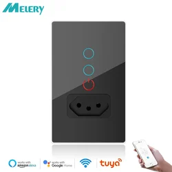 Melery Wifi Smart Tuya Paralela Light Switch Wall Socket Brasil Plug Outlet Glass Panel Intelligent Alexa Google Home Assistant