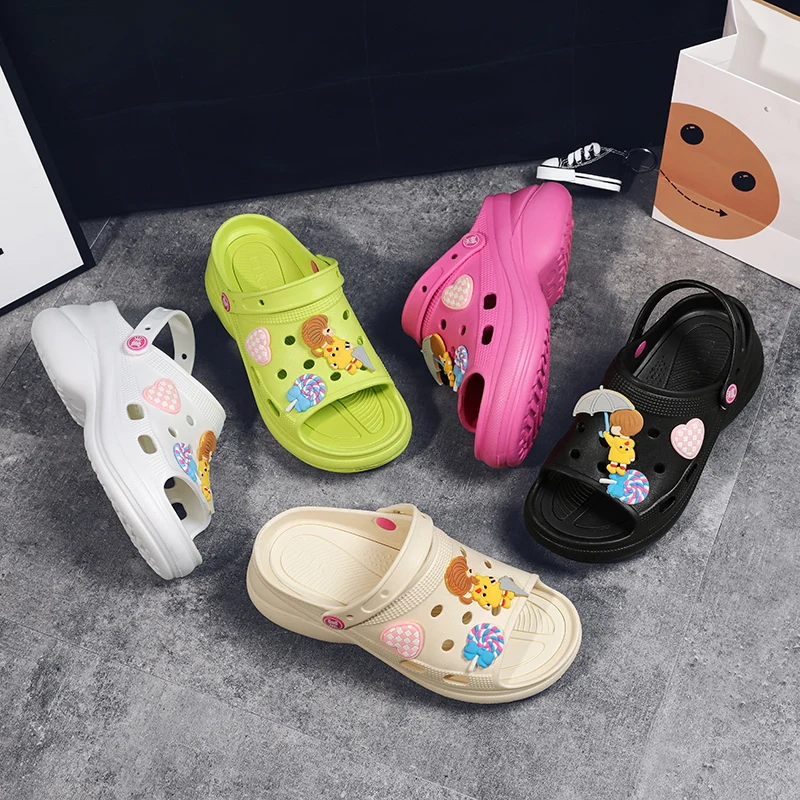 Fashion Thick Sole Increased Women Girls Summer Beach Sandals Slippers High Heels Casual Platform Clogs Flip Flops Slides Shoes