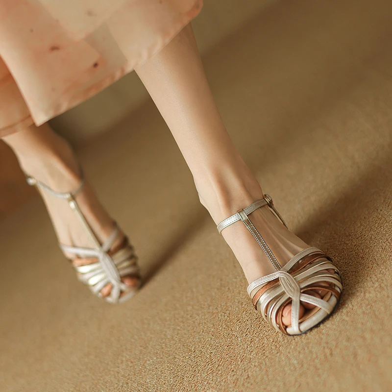 Narrow Band Sandals Spring Vintage Roman Gladiator Shoes Mixed Color Women Sandals Retro Ladies Closed Toe Summer Shoes