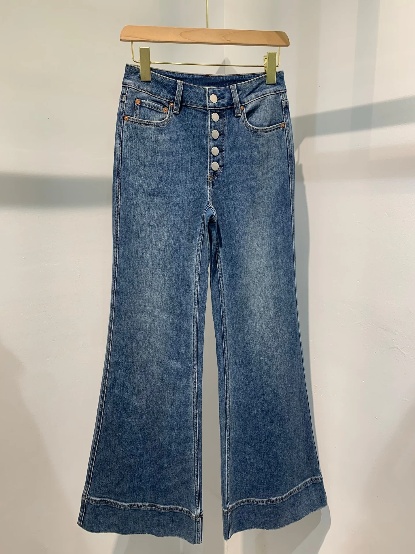 Women Casual Long Jeans Single Breasted High Waist Fashion Denim Long Pants