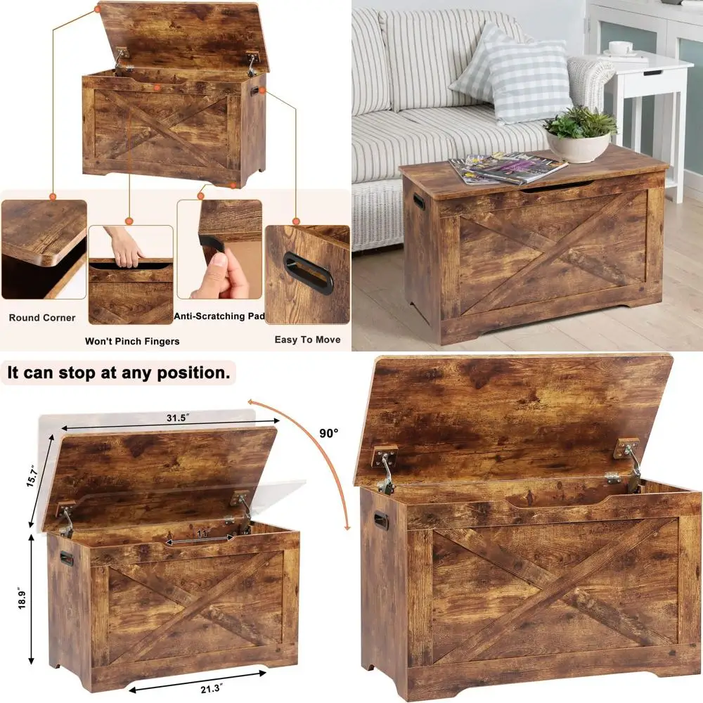 

Деревянная скамья-тумба в деревенском стиле, коричневая, с 2 безопасными петлями, 15.7 x 31.5 x 18.9, идеально подходит для прихожей, гостиной или спальни