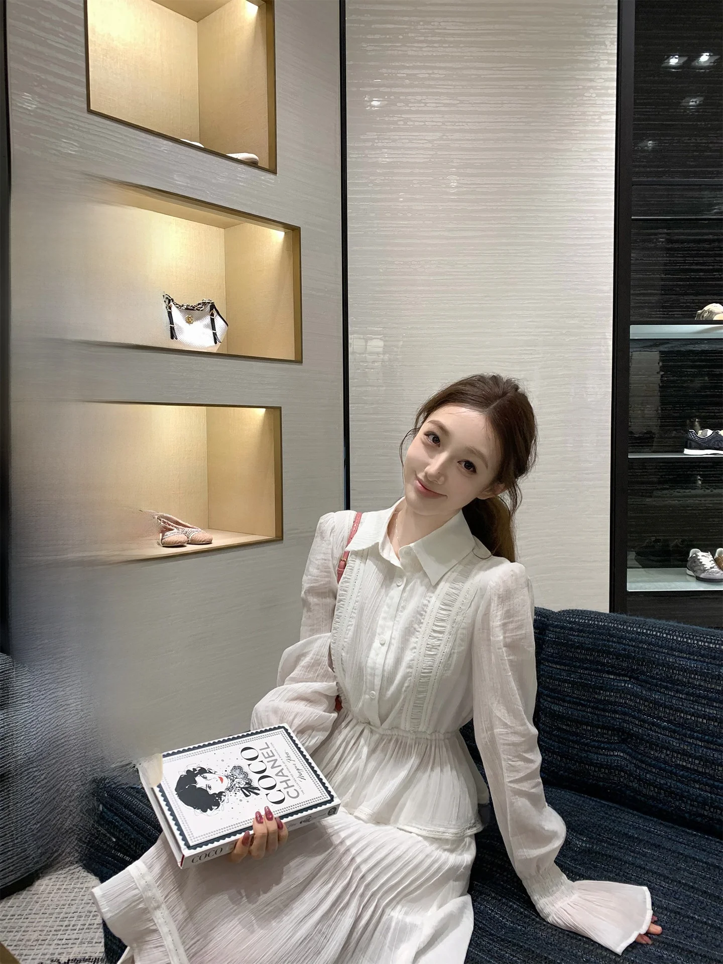 

Cotton Casual Style Shirt And Skirt Set for Women Rich Girl Preppy Style Long Sleeve Breathable Thin Cotton Daily Wear