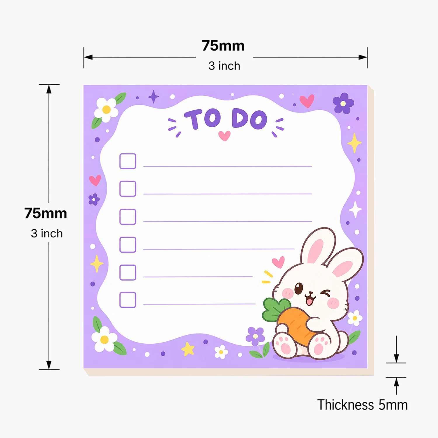 2PCS Cute Bunny To Do List Sticky Notes 100 Sheets Purple Floral Checklist Memo Pads Daily Task Planner Office School Stationery