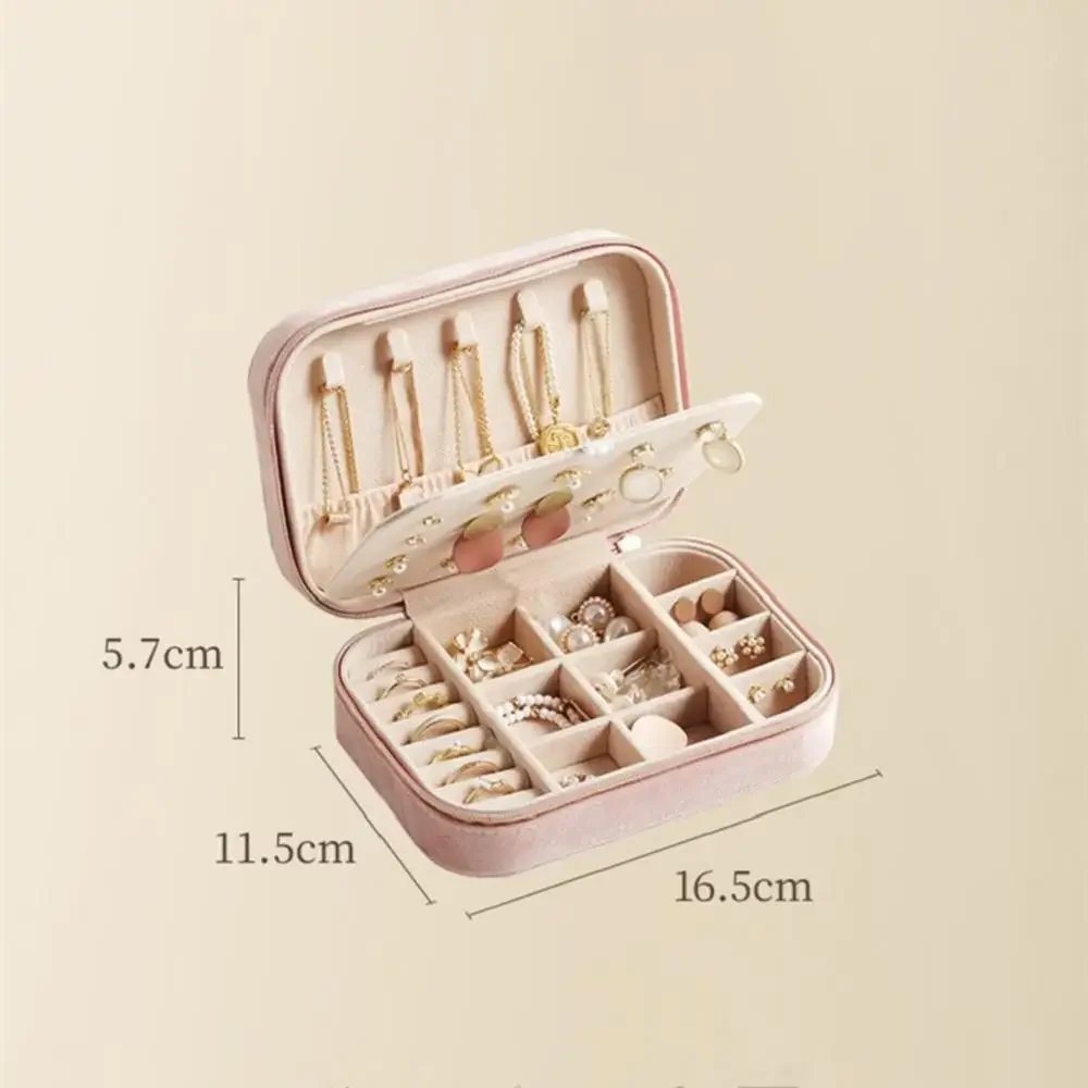 Double Layer Minimalist Jewelry Storage Box Portable Velvet Ring Earring Pendant Box Solid Plush Jewelry Packaging Display Case