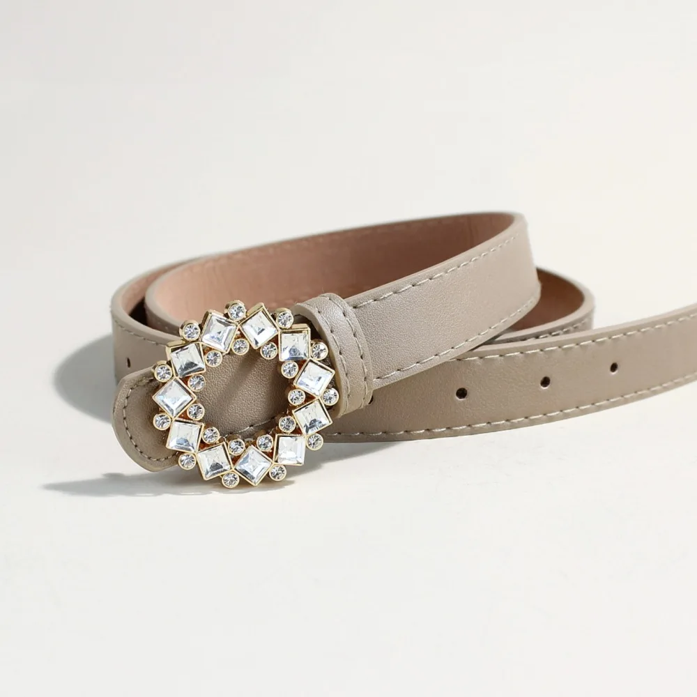 Hohle Legierung mit Diamanten Gürtel Vintage Strass Schnalle Wildleder Gürtel für Frauen Casual Vielseitiger PU Taille Gürtel – Detail 8