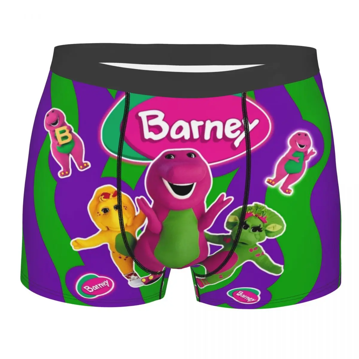 Men Barney Friends Dinosaur Boxer Briefs Shorts Panties Polyester Underwear Dinosaurs Cartoon Homme Novelty Plus Size Underpants