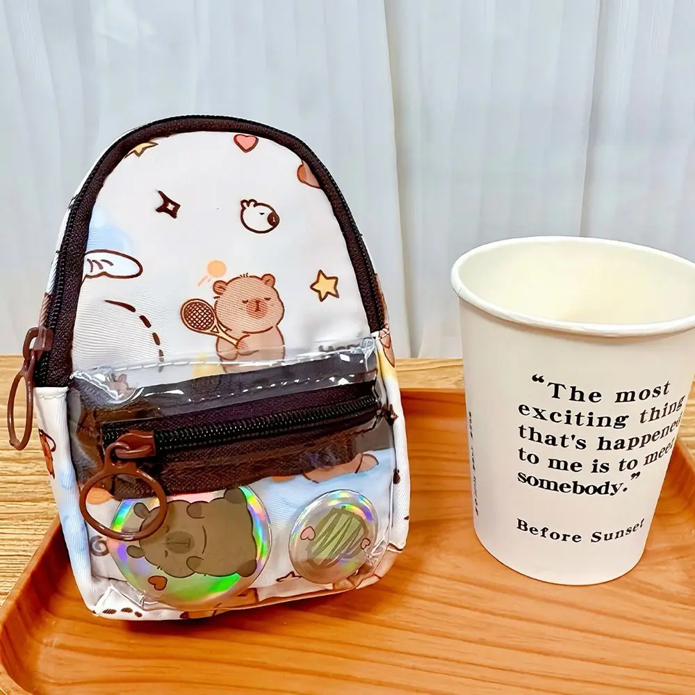 Zaino Design Capybara Custodia Portachiavi Mini portamonete portatile per cartoni animati con gancio Simpatico sacchetto per esposizione di badge anime per ragazze