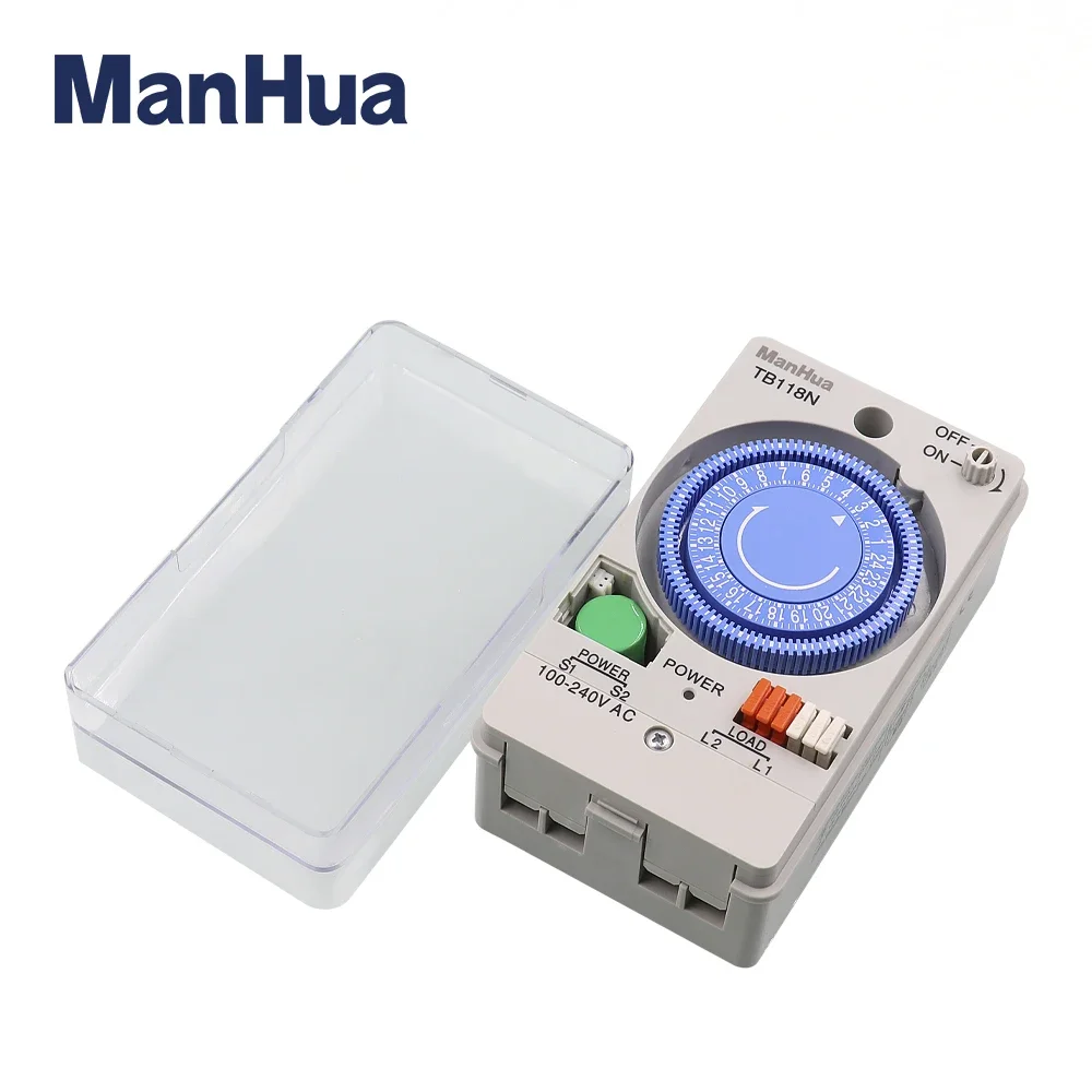 ManHua 100-240VAC 50-60Hz TB118N Din Rail Mechanical Timer Switch Waterproof With Transparent Plastic Protective Cover Battery