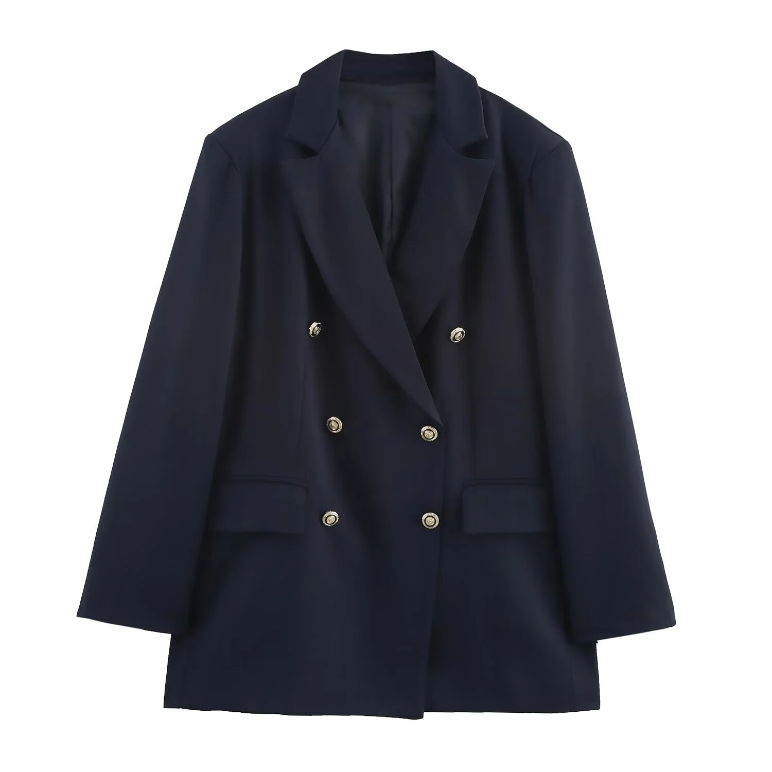 Taop&Za2025 Womens Double Breasted Blazer with Gold Buttons Long Sleeves and Pocket Design for Office Daily