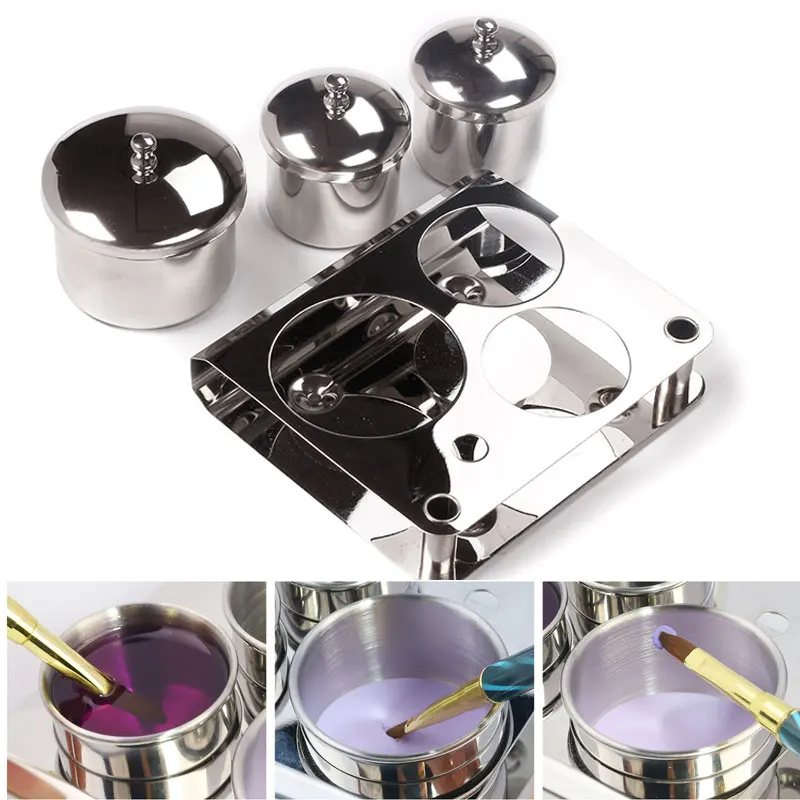 Edelstahl Nagel Waschen Stift Tasse Acryl Pulver Flüssigkeit Container Schüssel Deckel Schüssel mit Kappe Maniküre Sterilisierte Ausrüstung Werkzeuge