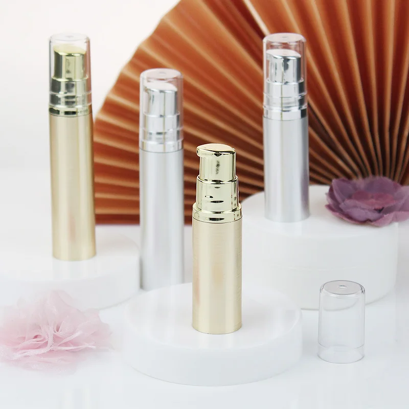 10/30 stücke luxus 5ml 10ml leere luftlose vakuumpumpe flasche gold silber nachfüllbare flaschen für reise kosmetische lotion behälter