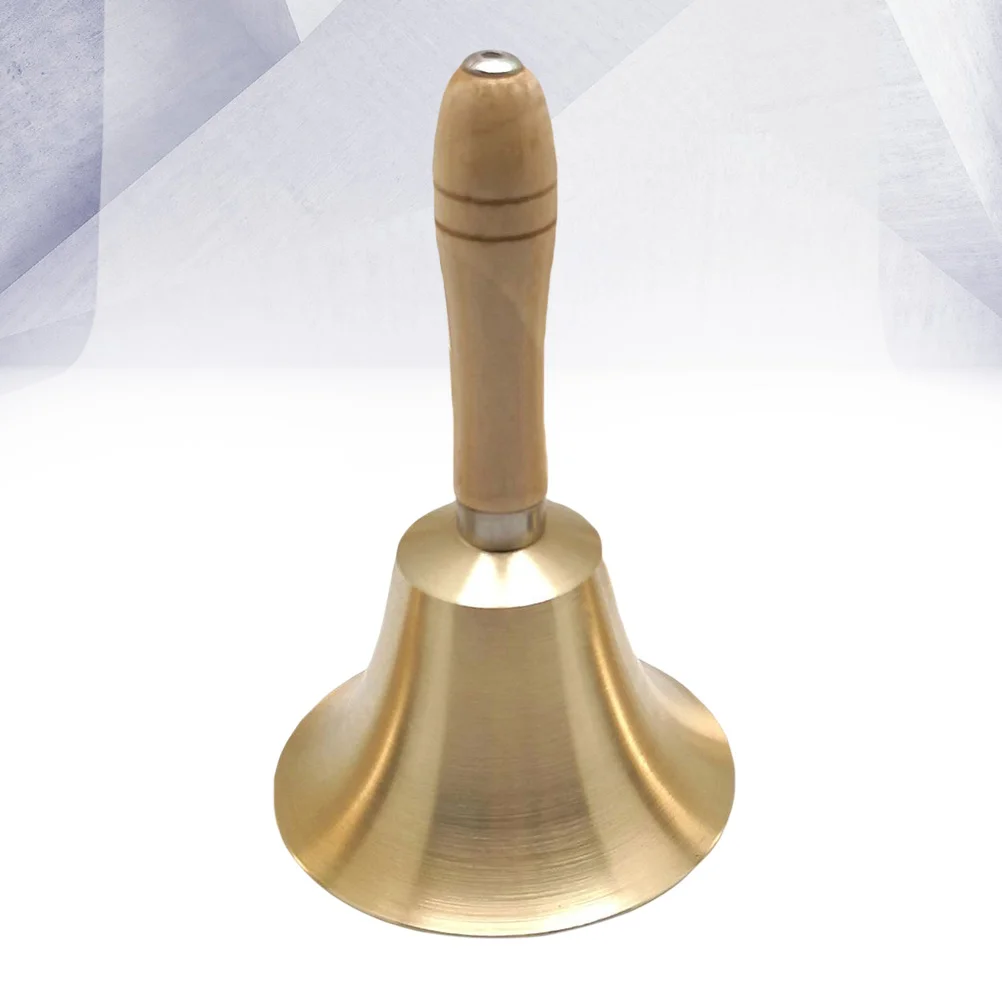 

Copper Rattle Bell with Wooden Handle Dinner Party Handbell Restaurant Call Service Bell 11cm in Diameter(Interior Finished)