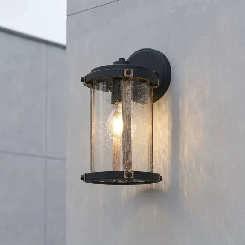 Outdoor personalized wood grain wall lamp, retro waterproof background wall, garden door, courtyard lighting E27 lighting.