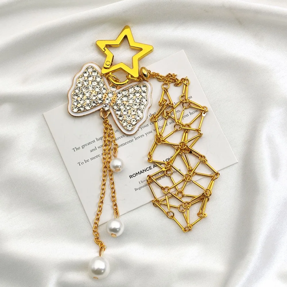 

Fashion Steel Stainless Portable Lipstick Storage Pocket KeyChain Butterfly Pendant Keyring Multi Function Hand Woven Mesh Gift