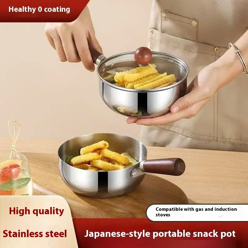 Stainless Steel Instant Noodle Bowl Wooden Handle Anti-Scald Anti-Drop Heat-Resistant Household Bowl