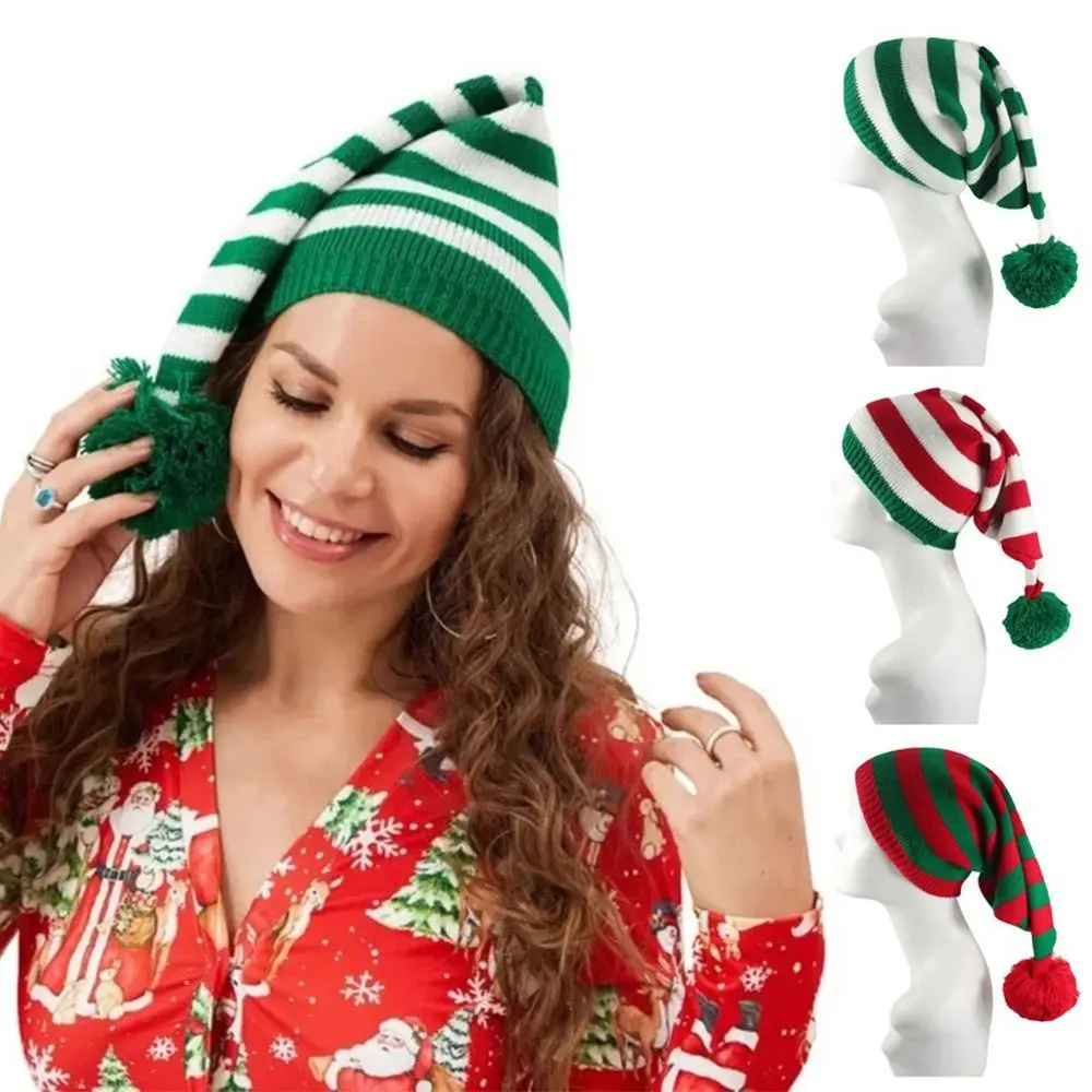 Winter Warm Christmas Knitted Cap Pompom Comfortable Knitted Beanie Red White Striped Festival Dress Up Soft Warm hat