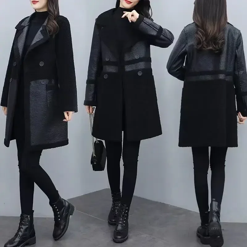 Kurtka skórzana dwustronna jesienno-zimowa aksamitna ciepła luźna moda koreańska plus size damskie płaszcze ze sztucznego futra odzież PU JJ539