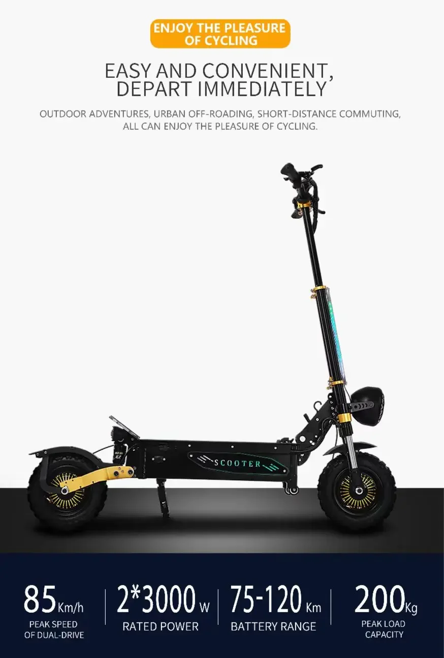 Adult Electric Scooter 3000*2W Dual Motor 60V 40AH Lithium Battery 85KM/H Foldable Electric Scooter Off-Road Electric Scooter